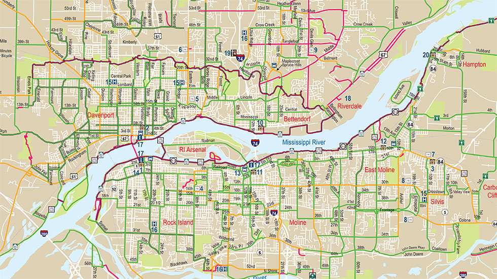 Map Of The Quad Cities New Updated Quad Cities Bike Map Available!   Ride Illinois   Ride 