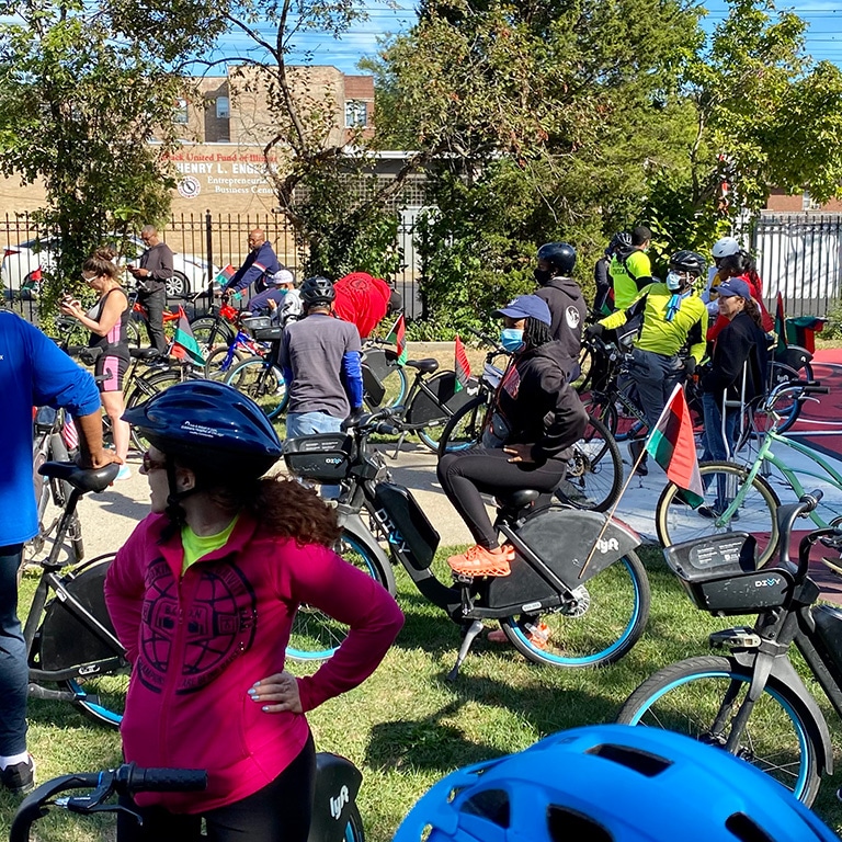 Anticipating the start of a community ride in Chicago